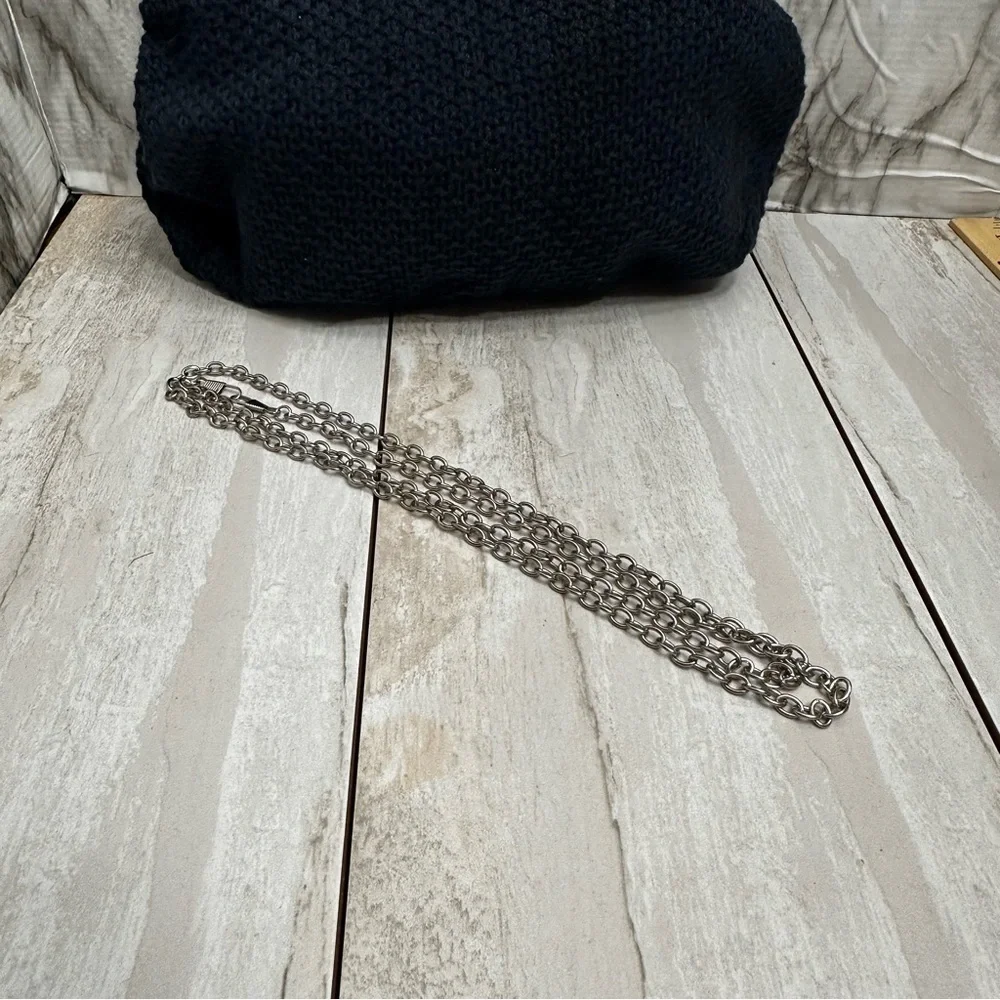 Navy Blue Crochet Knit Clutch Removable Crossbody Chain Strap Boho Chic Metro